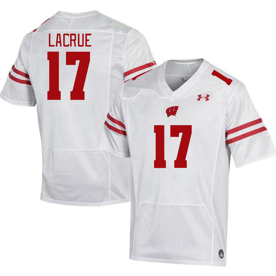 Men #17 Cole LaCrue Winsconsin Badgers College Football Jerseys Stitched Sale-White - Click Image to Close